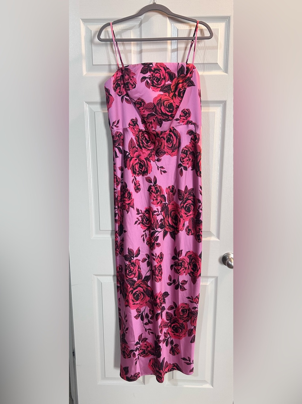 Sachin + Babi Pink Floral  Maxi Satin Dress with Rose Print